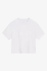 T shirt cropped VOGUE white with logo embroidered tone on tone