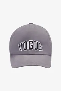 VOGUE Editions gray hat with black college logo patch