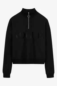 VOGUE Whites black zip sweater with embroidered logo