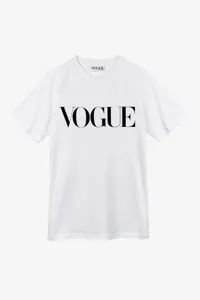 T Shirt VOGUE bianca con logo stampato nero