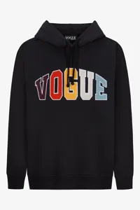 VOGUE Editions black hoodie with colored college logo patch